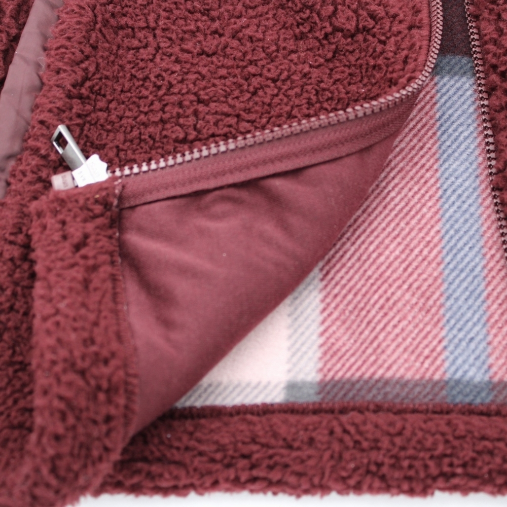 Sage Burgundy Sherpa Fleece Vest Small Plaid Lined - Picture 4 of 8